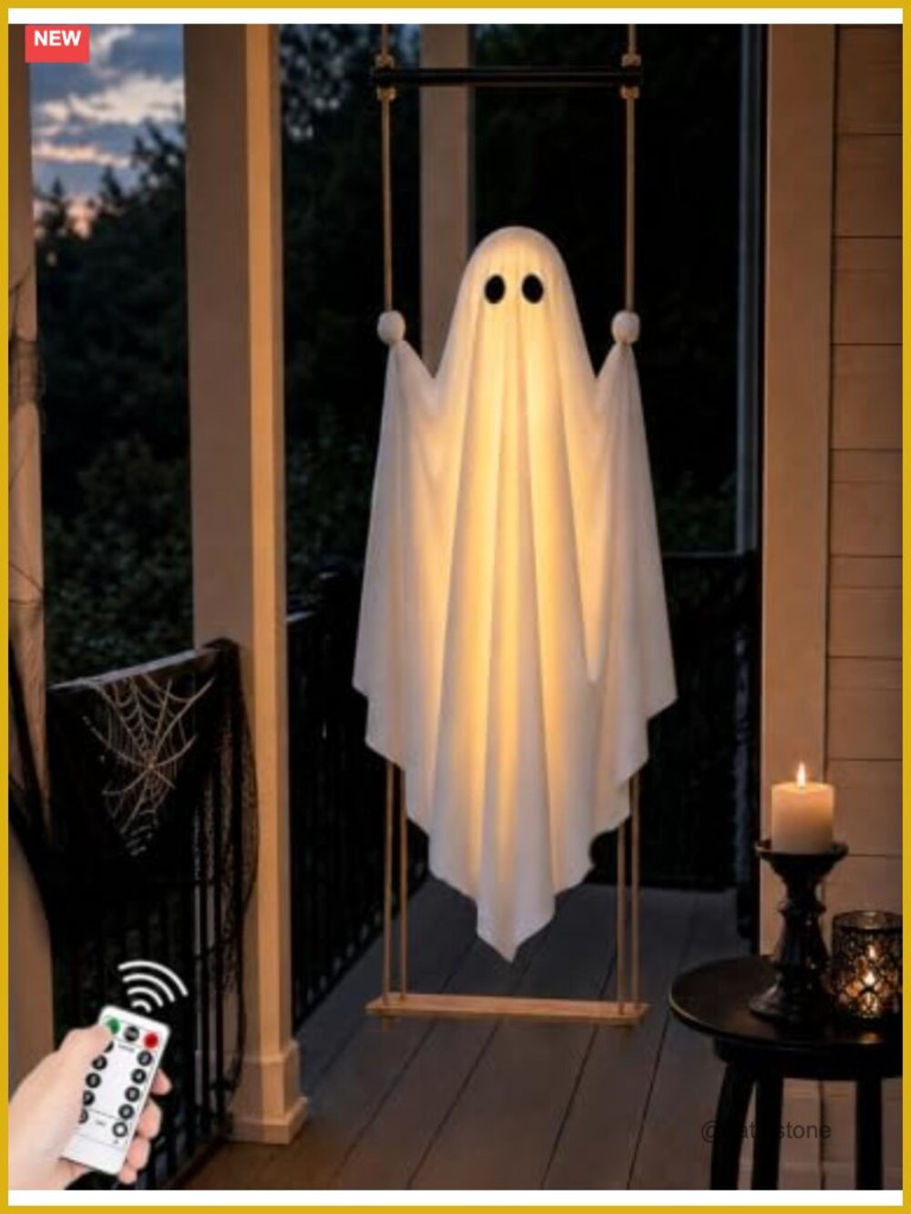 3.7FT Pre-Assembled Hanging Ghost with Remote Waterproof Lights Outdoor